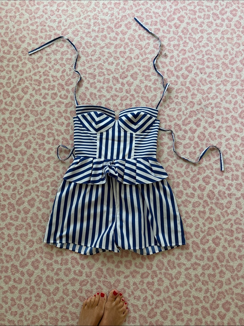 Yum Kim Striped Navy and White Peplum romper xs